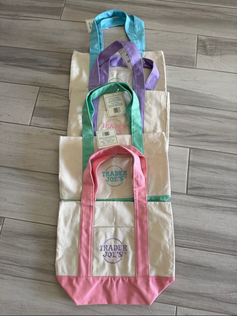Trader Joe's Mini Canvas Tote Bag - Pastel Strap Collection